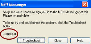 Error Code 80048820 MSN Messenger