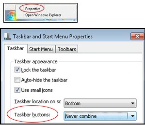 Properties For Shortcuts In Windows 7 Taskbar