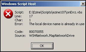 Error correcting code vbscript err.number -2147942485.