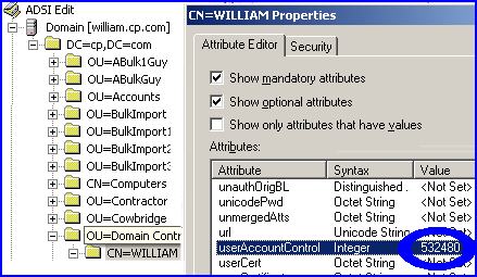 ADSI Edit 532480 userAccountControl