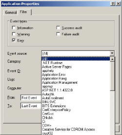Application Log Filter Event Source Exchange 2003