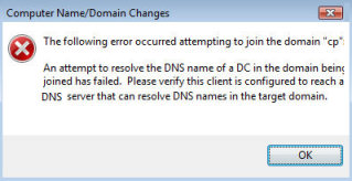 The following error occurred attempting to join the domain.