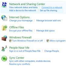 Windows Vista network - Control Panel Network and Internet