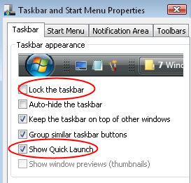 Taskbar Properties