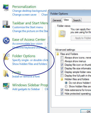 Windows Vista display hidden files in explorer