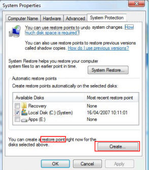 How to Create a Vista Restore Point