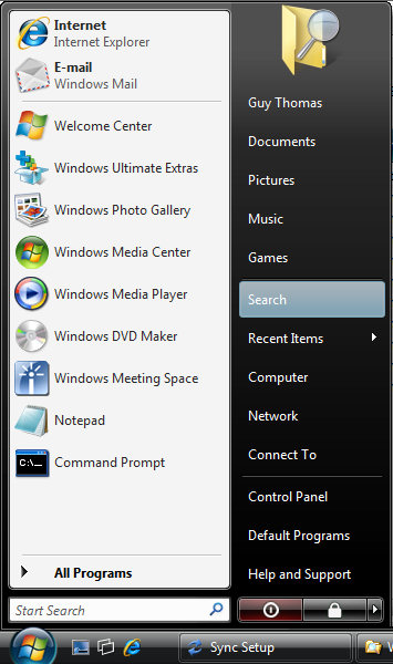 problema del menu di avvio di Windows Vista