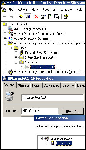 Printer Locations. Subnets, Printers, Group Policy settings