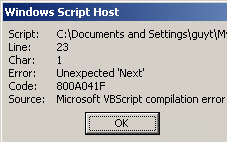 Code&nbsp;Error 800A041F - Unexpected 'Next'