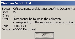 Code 800A0CC1 - Item cannot be found in the collection