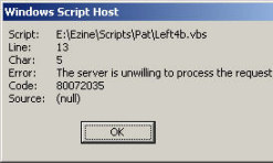 Code 80072035 - The server is unwilling to process the request