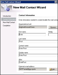 Create New Mail Contact Wizard