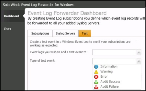 Test SolarWinds Event Log Forwarder