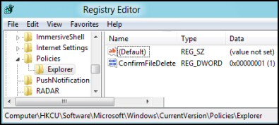 ConfirmFileDelete Registry Windows 8