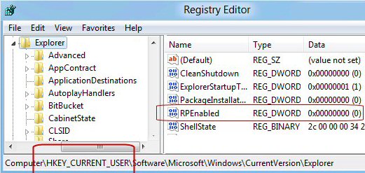 corrección de registro durante el menú de inicio de Windows 8