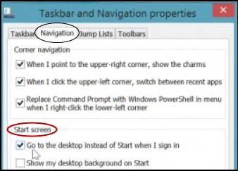  Windows 8.1 Go to the desktop instead of Start when I sign in