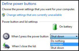 Windows 8 Define Power Button Settings