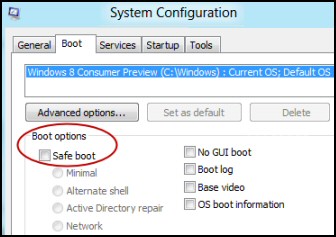 Windows 8 MSCONFIG Safe Mode