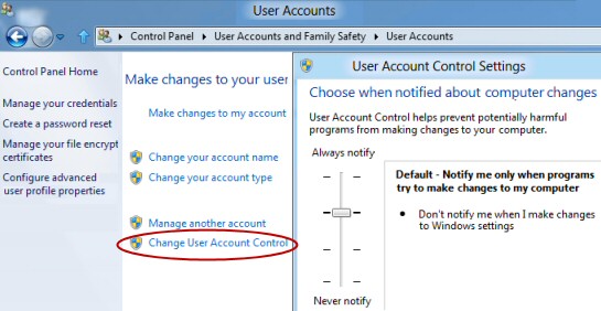 Change User Account Control Windows 8