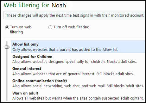 Windows 8 Family Safety Web Filtering